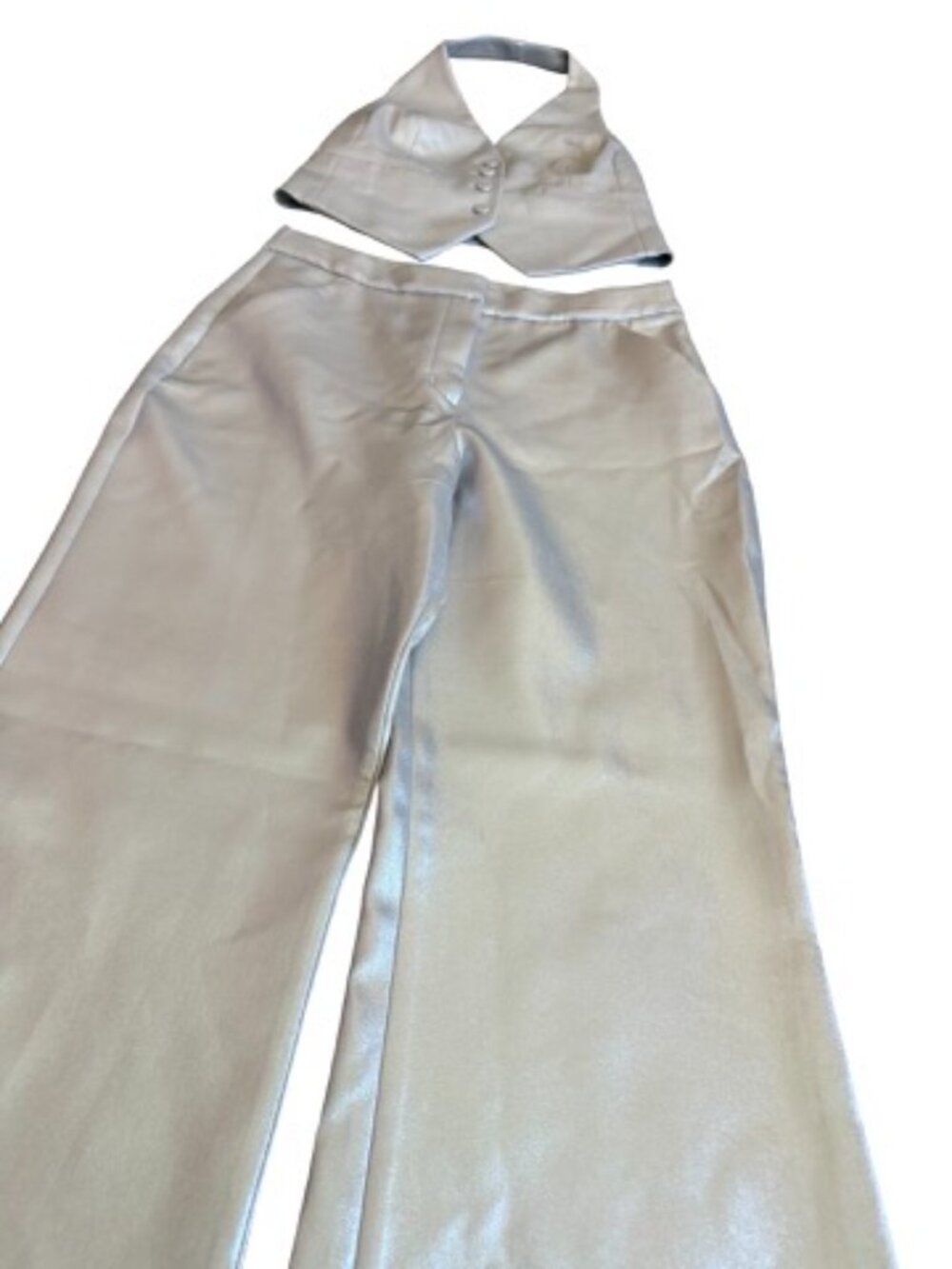 Express Editor Editor Champagne Gold Metallic Halter Pantsuit Set Small Women's - Picture 7 of 13